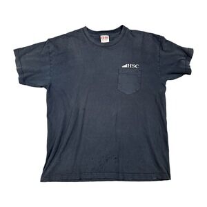 Bayside Heavy Weight Pocket T-Shirt Mens XL Navy Blue Made in USA HSC Logo